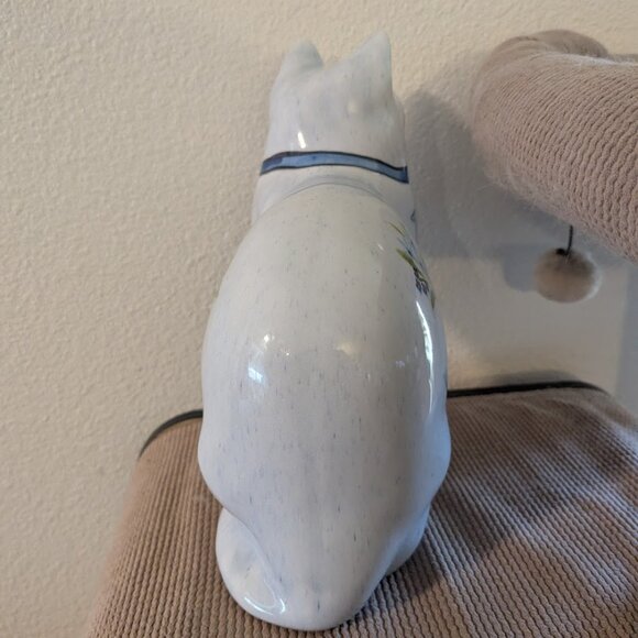 CUTE Vintage N.S. Gustin Hand Painted Wite Ceramic Cat Floral Pattern 14" - Picture 2 of 9